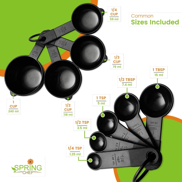 Alt view image 3 of 7 - Black Magnetic Measuring Cups & Spoons - 9 pcs - Nesting Design | for Dry & Liquid Ingredients - Food Safe & BPA Free - Dishwasher Safe