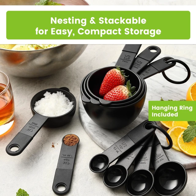 Alt view image 5 of 7 - Black Magnetic Measuring Cups & Spoons - 9 pcs - Nesting Design | for Dry & Liquid Ingredients - Food Safe & BPA Free - Dishwasher Safe