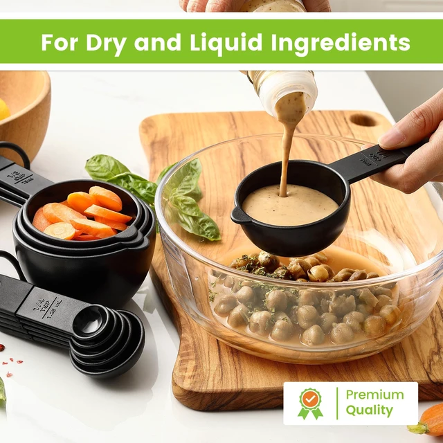 Alt view image 7 of 7 - Black Magnetic Measuring Cups & Spoons - 9 pcs - Nesting Design | for Dry & Liquid Ingredients - Food Safe & BPA Free - Dishwasher Safe