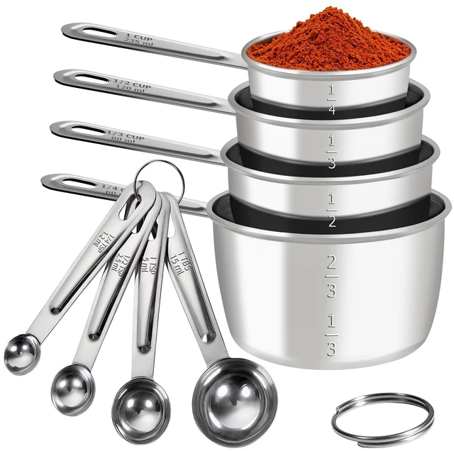 Main image of 8 PCS Stainless Steel Measuring Cups and Spoons Set, Premium Measure Cups and Spoons Long Handle Stackable Measuring Cups for Kitchen Cooking & Baking, Dry & Liquid Dishwasher Safe