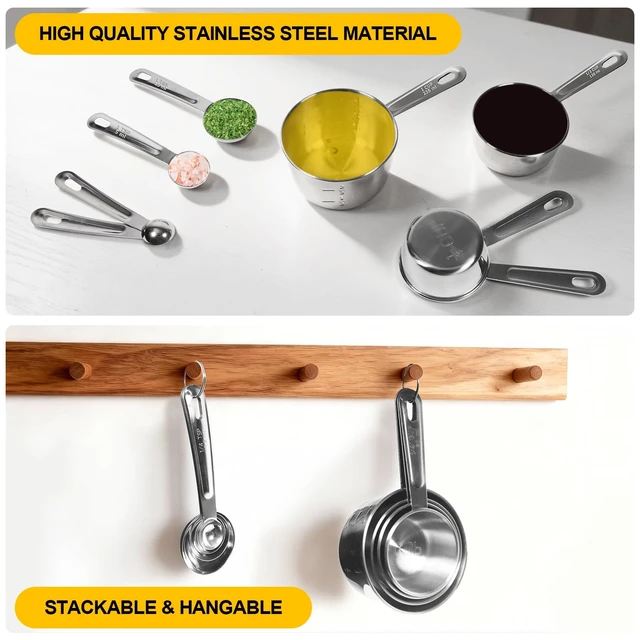 Alt view image 7 of 7 - 8 PCS Stainless Steel Measuring Cups and Spoons Set, Premium Measure Cups and Spoons Long Handle Stackable Measuring Cups for Kitchen Cooking & Baking, Dry & Liquid Dishwasher Safe