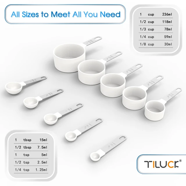 Alt view image 3 of 7 - Measuring Cups & Spoons Set, Stackable Cups and Spoons | Nesting Measure Cups with Stainless Steel Handle, Kitchen Gadgets for Cooking & Baking (white)
