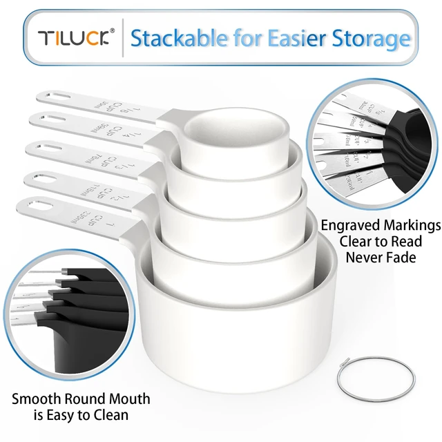 Alt view image 4 of 7 - Measuring Cups & Spoons Set, Stackable Cups and Spoons | Nesting Measure Cups with Stainless Steel Handle, Kitchen Gadgets for Cooking & Baking (white)