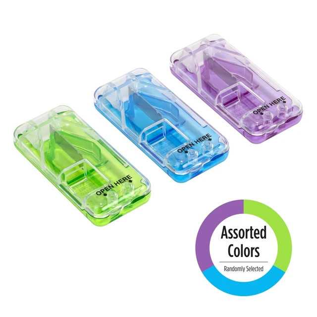 Alt view image 4 of 7 - Pill Cutter & Splitter, Built-in Pill Dispenser, Color May Vary | Easy-Cut Stainless Steel Blade for Tablets, Vitamins, Medication, Portable Pill Cutter for Seniors, Pets, Travel-Size