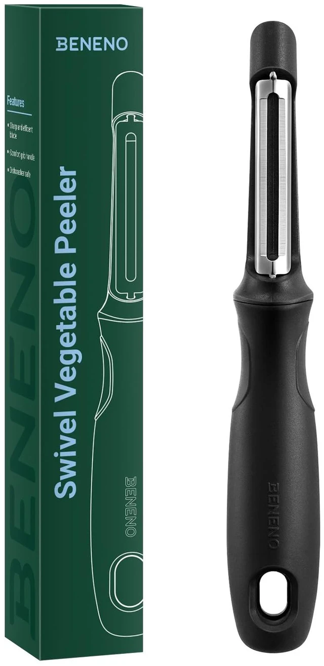 Main image of Swivel Vegetable Peeler, Premium Smooth Peeling Potato Peeler, Black | Razor-Sharp Stainless Steel Blade, Ergonomic Non-Slip Grip, Built-In Potato Eye Remover, Durable Design for Fruits & Veggies