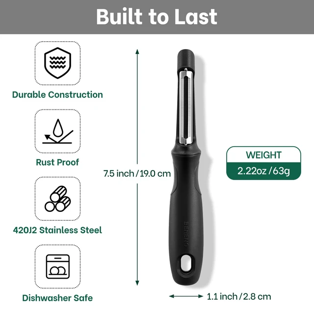 Alt view image 2 of 7 - Swivel Vegetable Peeler, Premium Smooth Peeling Potato Peeler, Black | Razor-Sharp Stainless Steel Blade, Ergonomic Non-Slip Grip, Built-In Potato Eye Remover, Durable Design for Fruits & Veggies