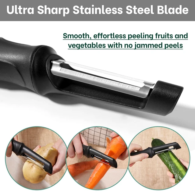 Alt view image 4 of 7 - Swivel Vegetable Peeler, Premium Smooth Peeling Potato Peeler, Black | Razor-Sharp Stainless Steel Blade, Ergonomic Non-Slip Grip, Built-In Potato Eye Remover, Durable Design for Fruits & Veggies