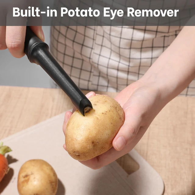 Alt view image 6 of 7 - Swivel Vegetable Peeler, Premium Smooth Peeling Potato Peeler, Black | Razor-Sharp Stainless Steel Blade, Ergonomic Non-Slip Grip, Built-In Potato Eye Remover, Durable Design for Fruits & Veggies