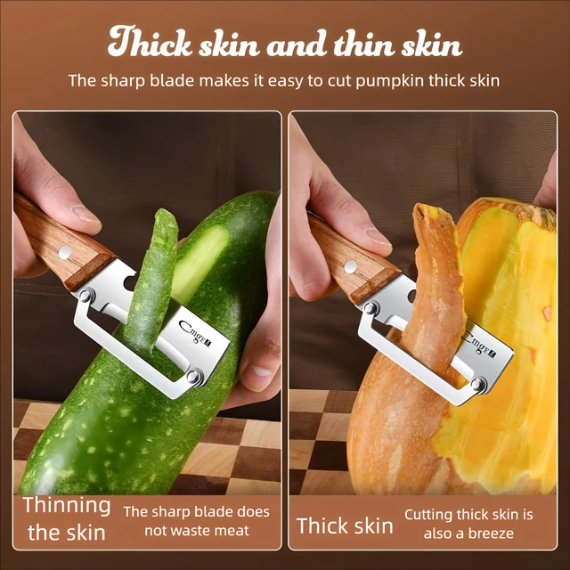 Alt view image 3 of 7 - Vegetable Peeler Wooden Handle Sharp Stainless Steel Blade for Fruit | 2-in-1 Multifunctional Peeler,Anti-slip,Zero Snag,Built-in Bottle Opener,Peelers for Kitchen Veggie Potato Pumpkin Apple