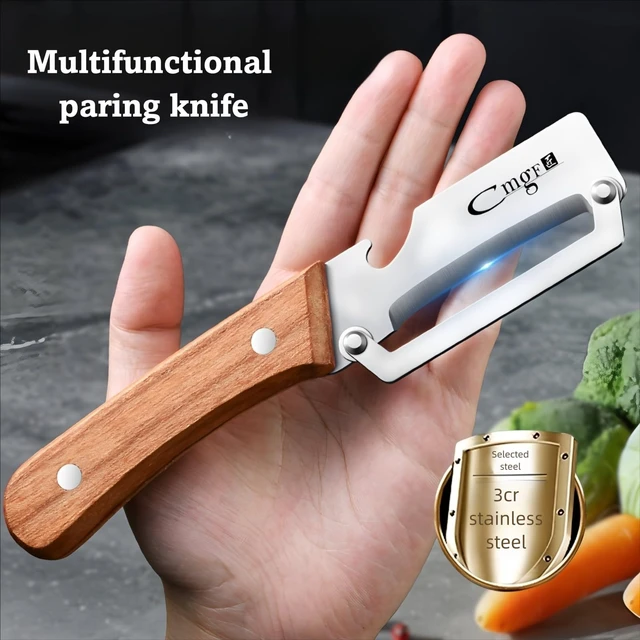 Alt view image 7 of 7 - Vegetable Peeler Wooden Handle Sharp Stainless Steel Blade for Fruit | 2-in-1 Multifunctional Peeler,Anti-slip,Zero Snag,Built-in Bottle Opener,Peelers for Kitchen Veggie Potato Pumpkin Apple