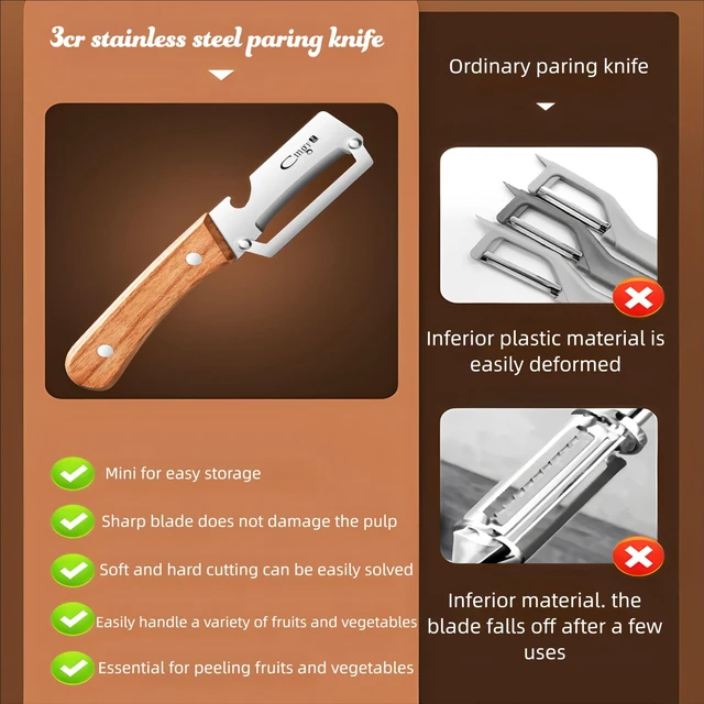 Alt view image 6 of 7 - Vegetable Peeler Wooden Handle Sharp Stainless Steel Blade for Fruit | 2-in-1 Multifunctional Peeler,Anti-slip,Zero Snag,Built-in Bottle Opener,Peelers for Kitchen Veggie Potato Pumpkin Apple