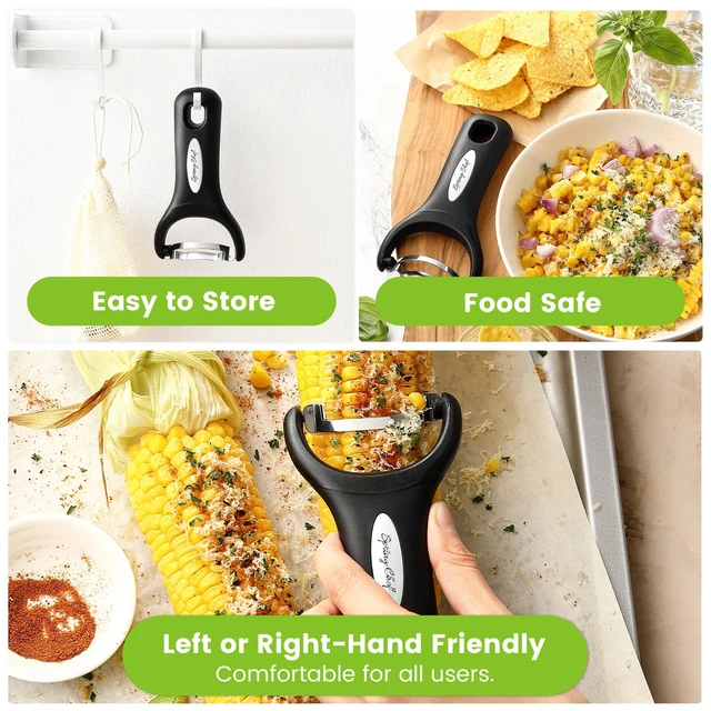 Alt view image 7 of 7 - Stainless Steel Corn Peeler, Corn on the Cob Stripper Tool | Durable Corn Kernel Remover Tool with Ergonomic Handle Easy to Use Kernel Cutter - Dishwasher Safe Corn Cutter, Black