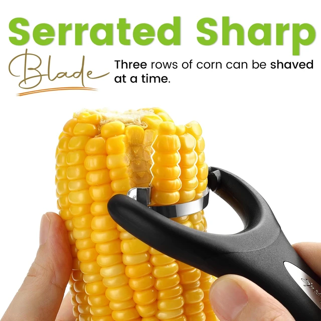 Alt view image 2 of 7 - Stainless Steel Corn Peeler, Corn on the Cob Stripper Tool | Durable Corn Kernel Remover Tool with Ergonomic Handle Easy to Use Kernel Cutter - Dishwasher Safe Corn Cutter, Black