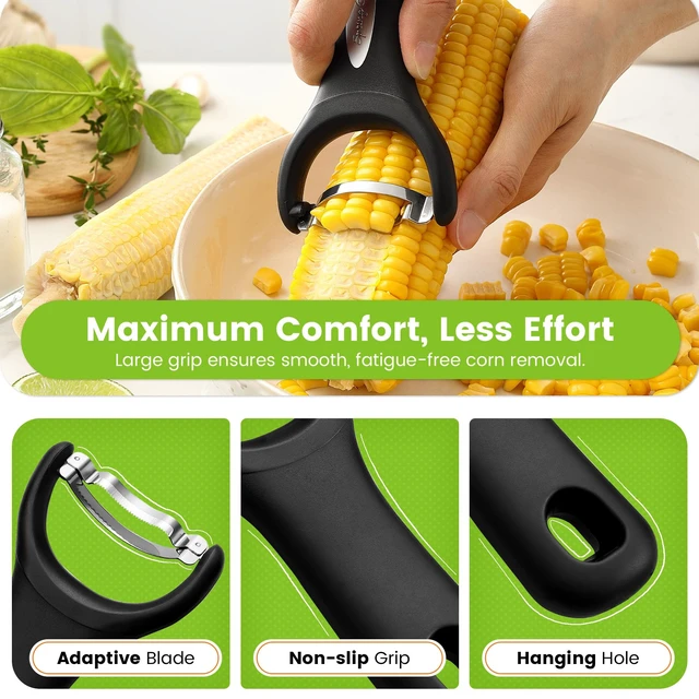 Alt view image 5 of 7 - Stainless Steel Corn Peeler, Corn on the Cob Stripper Tool | Durable Corn Kernel Remover Tool with Ergonomic Handle Easy to Use Kernel Cutter - Dishwasher Safe Corn Cutter, Black