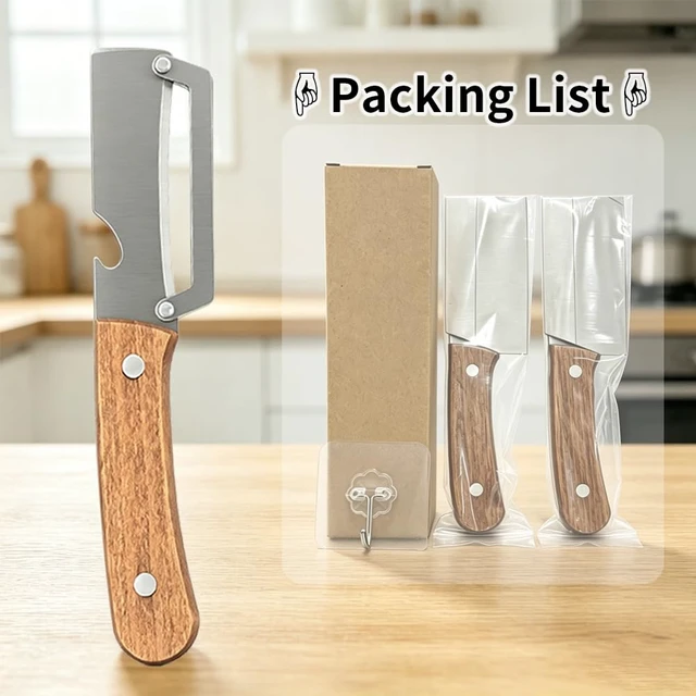 Alt view image 6 of 7 - Multifunctional Vegetable Peeler for Kitchen, Peeler & Cutter & Opener | 3 in 1, for Peeling Carrot Potato Fruit or Cutting Veggie or Opening Bottle, Sharp Stainless Steel Blade & Solid Wood Handle