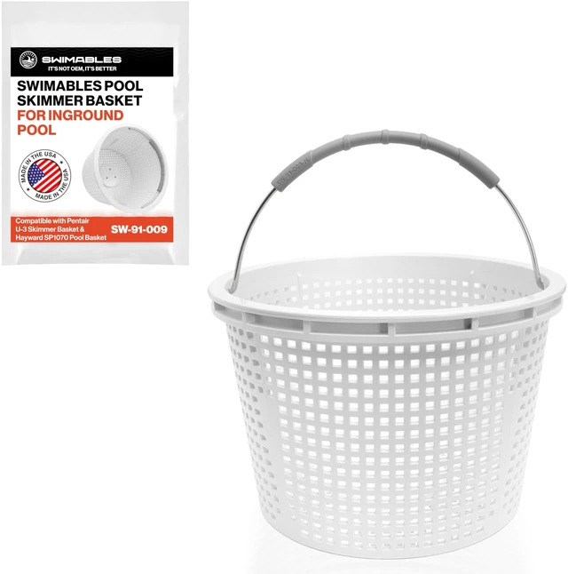 Main image of 8" Pool Skimmer Basket for Inground Pools - Compatible with Pentair U-3 Skimmer Basket 08650-0007 & Hayward SP1070, SPX1070E Pool Basket with Built-in Brass Weight, Handle & Rubber Grip