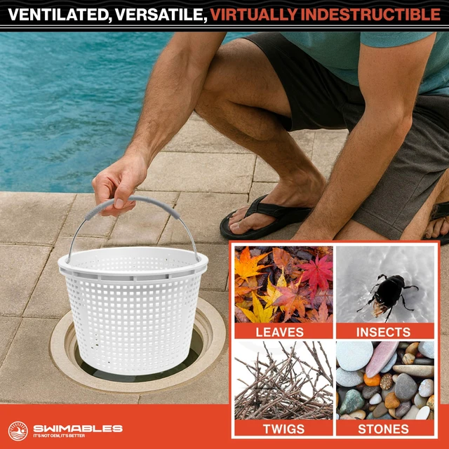 Alt view image 7 of 7 - 8" Pool Skimmer Basket for Inground Pools - Compatible with Pentair U-3 Skimmer Basket 08650-0007 & Hayward SP1070, SPX1070E Pool Basket with Built-in Brass Weight, Handle & Rubber Grip