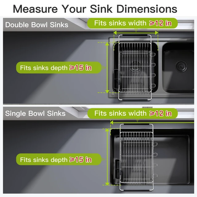Alt view image 3 of 7 - Dish Drying Rack in Sink, Dish Drainer with Cup and Utensil Holder | Over The Sink Expandable Stainless Steel Strainer Dryer Rack for Small Kitchen, Counter Space Saving, Fast Drain, Rustproof