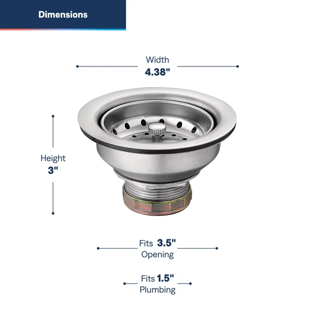 Alt view image 3 of 4 - Kitchen Sink Strainer Basket with Drain Assembly, Stainless Steel, 22036