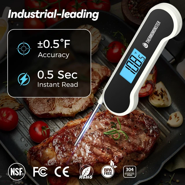 Alt view image 2 of 7 - 0.5 Sec Instant Read Meat Thermometer Digital for Cooking, White | NIST ±0.5 Precision Food Thermometer, Kitchen Gadgets for Oven Grill Candy BBQ Accessories, Gifts for Him Dad Men Birthday