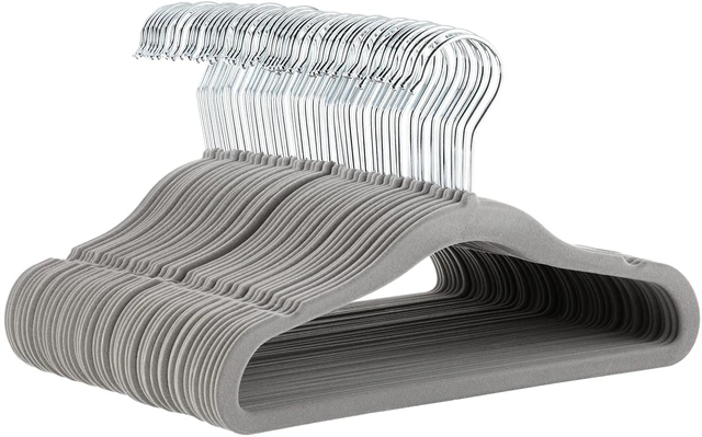 Main image of Kids Space Saving Velvet Non-Slip Clothes Hangers with Shoulder Notches for Infant and Toddler, Sturdy, 11.6", Gray, 50-Pack