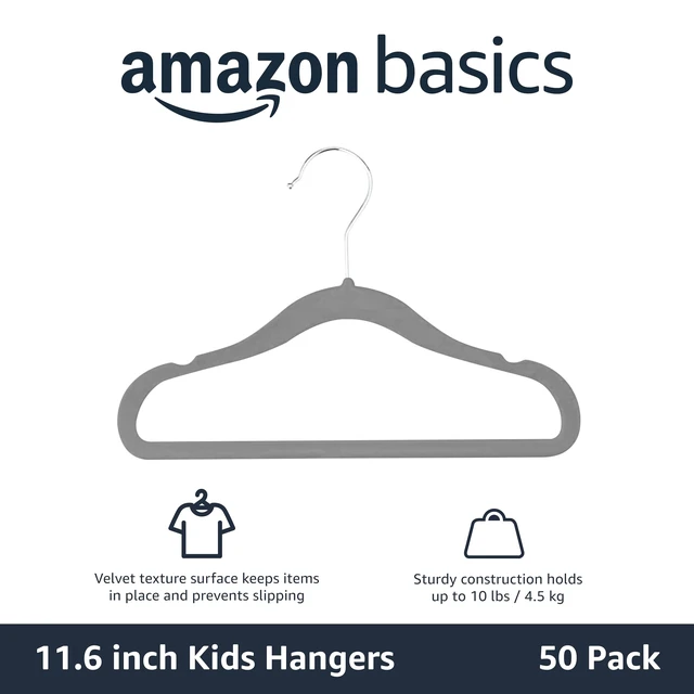 Alt view image 2 of 3 - Kids Space Saving Velvet Non-Slip Clothes Hangers with Shoulder Notches for Infant and Toddler, Sturdy, 11.6", Gray, 50-Pack