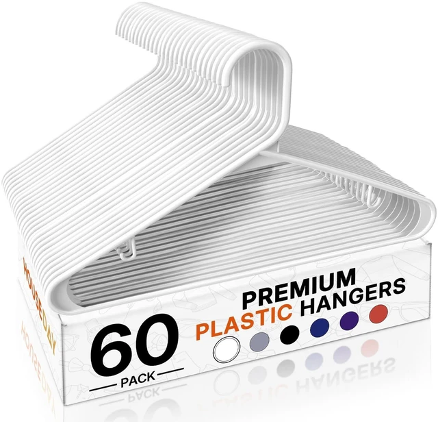 Main image of White Plastic Hangers 60 Pack, Slim Space-Saving Clothes Hangers | Durable Hangers Hold Up to 7 lb with Built-In Non-Slip Strap Hooks and Smooth Edges; Family Pack for Everyday Closet Storage