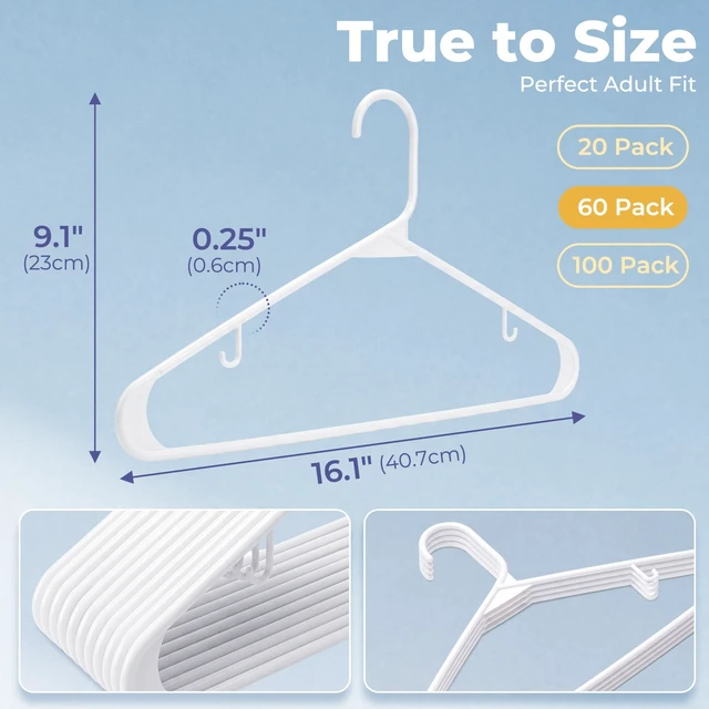 Alt view image 3 of 7 - White Plastic Hangers 60 Pack, Slim Space-Saving Clothes Hangers | Durable Hangers Hold Up to 7 lb with Built-In Non-Slip Strap Hooks and Smooth Edges; Family Pack for Everyday Closet Storage