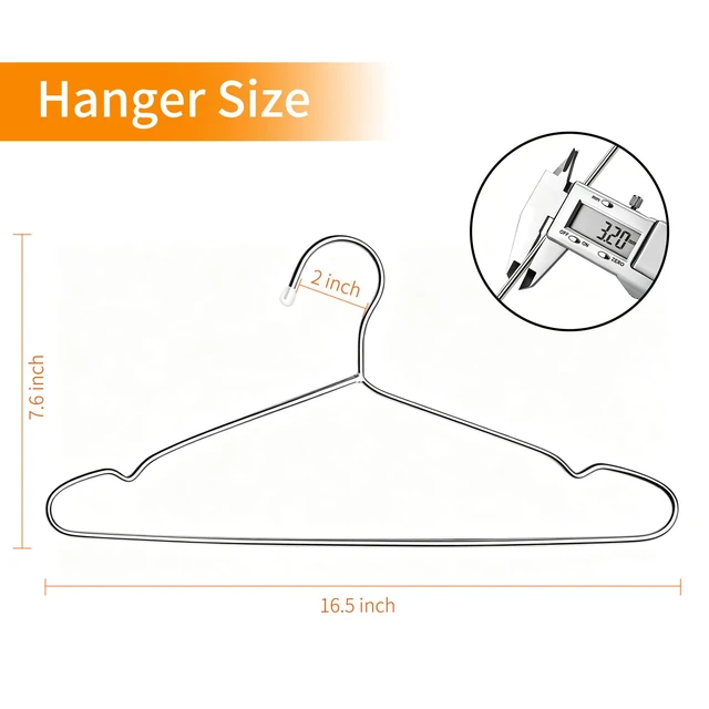 Alt view image 2 of 7 - 40 Pack Stainless Steel Wire Clothes Hangers, 16.5 in, Silver | Stainless steel construction, Heavy Duty 3.2mm Metal Coat Hangers, Rust-resistant surface, Shoulder grooves, Rubber end caps