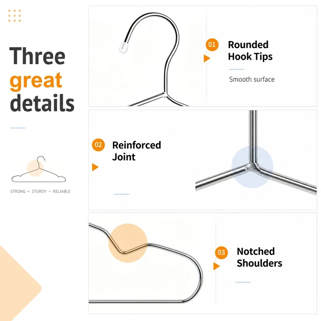 Alt view image 4 of 7 - 40 Pack Stainless Steel Wire Clothes Hangers, 16.5 in, Silver | Stainless steel construction, Heavy Duty 3.2mm Metal Coat Hangers, Rust-resistant surface, Shoulder grooves, Rubber end caps