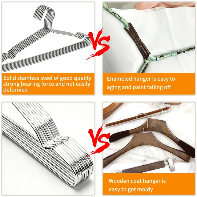 Alt view image 6 of 7 - 40 Pack Stainless Steel Wire Clothes Hangers, 16.5 in, Silver | Stainless steel construction, Heavy Duty 3.2mm Metal Coat Hangers, Rust-resistant surface, Shoulder grooves, Rubber end caps