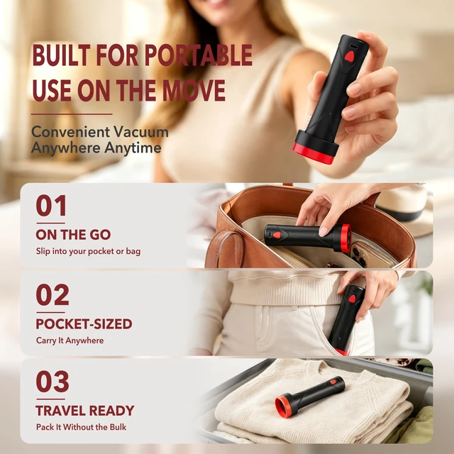 Alt view image 4 of 7 - 10 Pack PackEase Travel Vacuum Bags 1500mAh Wireless Pump, 80% Compression Space Saver for Luggage, Clear PA+PE Reusable Seal Bags for Clothes, Portable Electric Air Pump for Travel & Home
