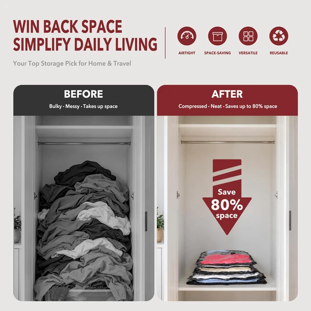 Alt view image 2 of 7 - 10 Pack PackEase Travel Vacuum Bags 1500mAh Wireless Pump, 80% Compression Space Saver for Luggage, Clear PA+PE Reusable Seal Bags for Clothes, Portable Electric Air Pump for Travel & Home