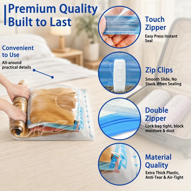 Alt view image 3 of 6 - Compression Bags for Travel Essentials, Roll Up Bags No Vacuum Needed | for Cruise Flight, Extra Thick, Luggage Size Carry-on Suitcase Backpack, Waterproof