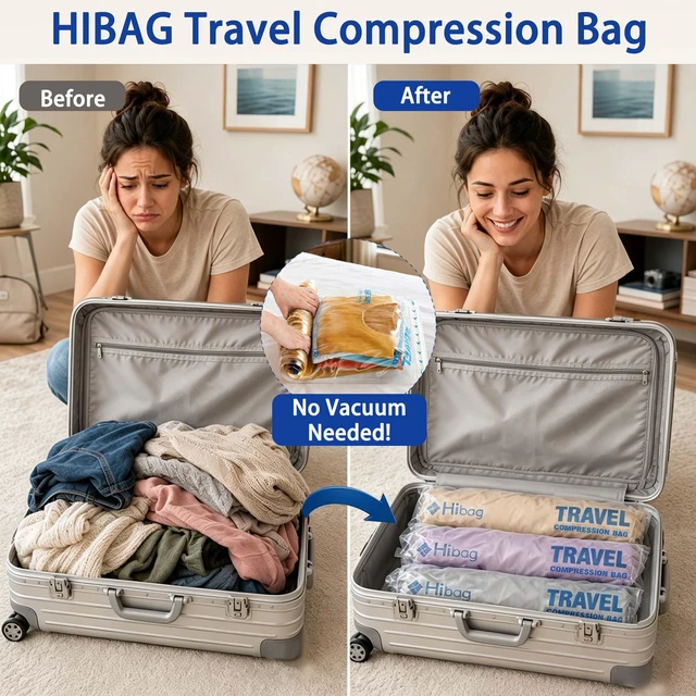 Alt view image 4 of 6 - Compression Bags for Travel Essentials, Roll Up Bags No Vacuum Needed | for Cruise Flight, Extra Thick, Luggage Size Carry-on Suitcase Backpack, Waterproof