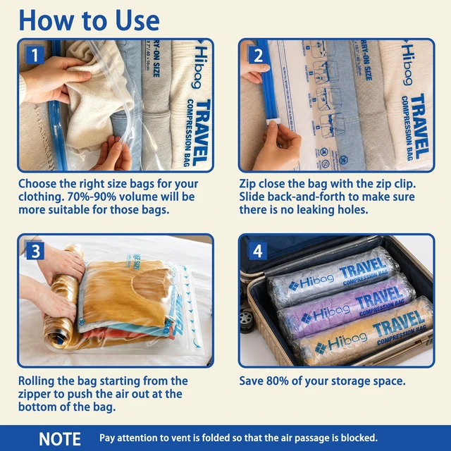 Alt view image 6 of 6 - Compression Bags for Travel Essentials, Roll Up Bags No Vacuum Needed | for Cruise Flight, Extra Thick, Luggage Size Carry-on Suitcase Backpack, Waterproof