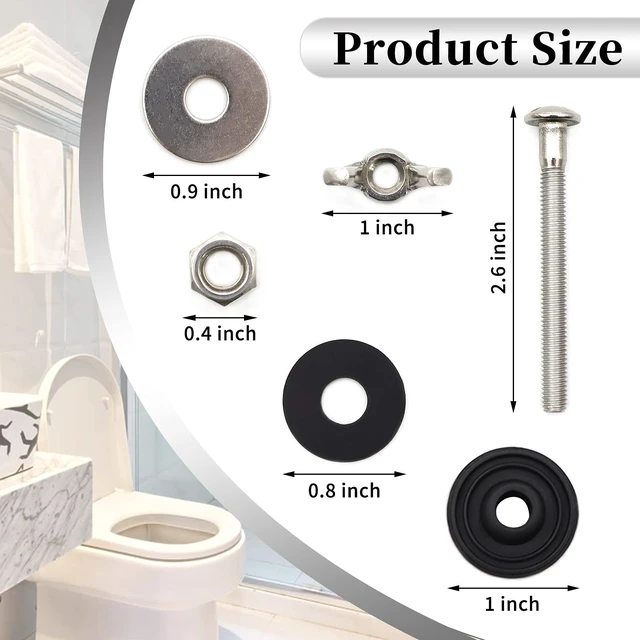 Alt view image 3 of 7 - Universal Toilet Tank to Bowl Bolts Kit, Heavy Duty Toilet Bolts, Waterproof Stainless and Rubber Washers Gaskets with Extra Long Nut Screw for Fastening (Silver) (2, Short)