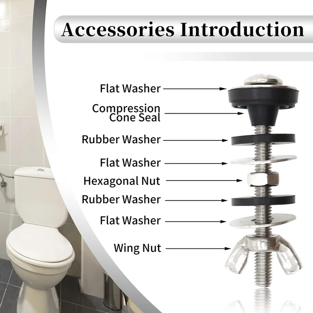 Alt view image 4 of 7 - Universal Toilet Tank to Bowl Bolts Kit, Heavy Duty Toilet Bolts, Waterproof Stainless and Rubber Washers Gaskets with Extra Long Nut Screw for Fastening (Silver) (2, Short)