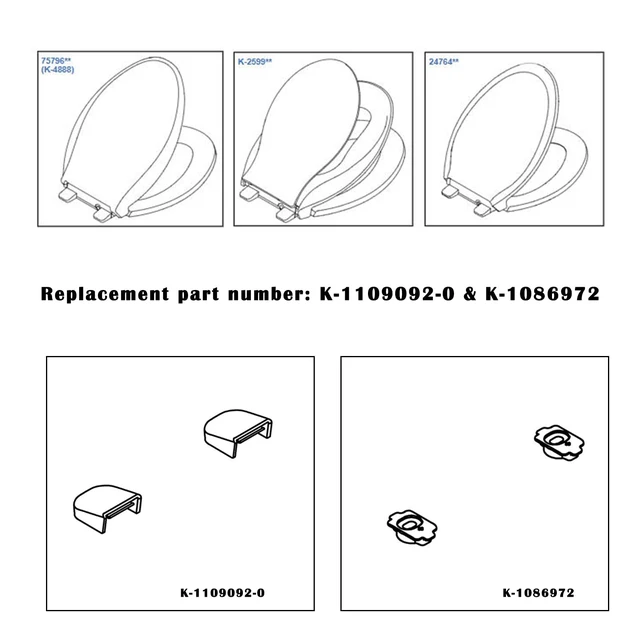 Alt view image 3 of 4 - 2Pcs toilet seat hinge base covers K-1109092-0 and 2Pcs gasket K-1086972, Compatible with Kohler 1266916/1266914 / 1211420 toilet seat hinge assembly, White
