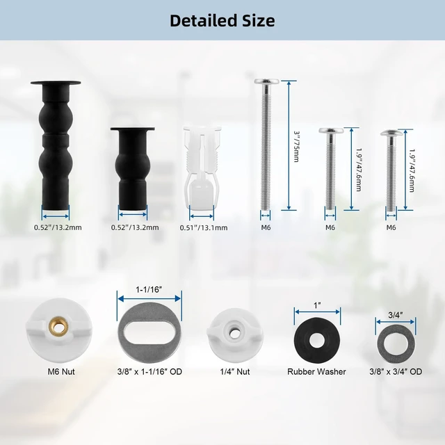 Alt view image 5 of 7 - Universal Toilet Seat Screws & Bolts, Toilet Screws Replacement Kit | Universal Metal Toilet Seat Hinges Bolt Screws, Fixings Expanding Rubber & Brass Nut, 5 Install Choices Toilet Repair Parts