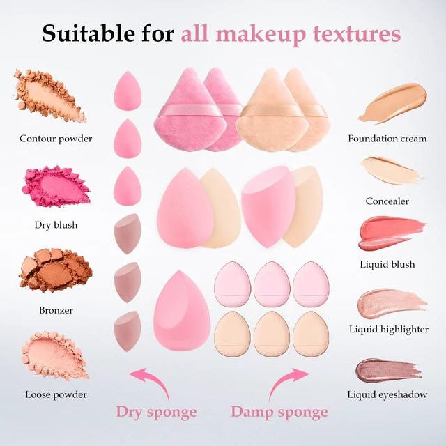 Alt view image 2 of 7 - 21 Pcs Makeup Sponge Set, Latex-Free Face Sponges & Powder Puffs | Ultra soft, streak-free blending for liquid cream & powder makeup with storage bottle; includes mini sponges & triangle puffs