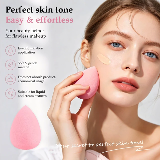 Alt view image 3 of 7 - 21 Pcs Makeup Sponge Set, Latex-Free Face Sponges & Powder Puffs | Ultra soft, streak-free blending for liquid cream & powder makeup with storage bottle; includes mini sponges & triangle puffs