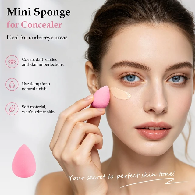 Alt view image 5 of 7 - 21 Pcs Makeup Sponge Set, Latex-Free Face Sponges & Powder Puffs | Ultra soft, streak-free blending for liquid cream & powder makeup with storage bottle; includes mini sponges & triangle puffs