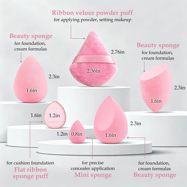 Alt view image 7 of 7 - 21 Pcs Makeup Sponge Set, Latex-Free Face Sponges & Powder Puffs | Ultra soft, streak-free blending for liquid cream & powder makeup with storage bottle; includes mini sponges & triangle puffs
