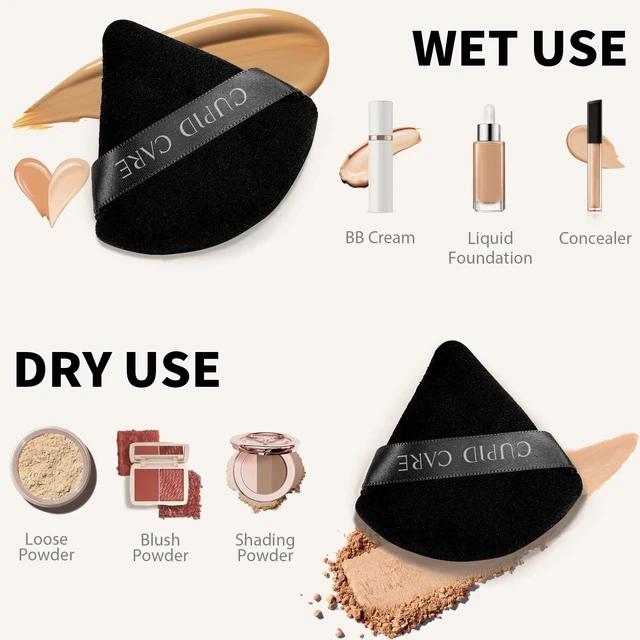 Alt view image 3 of 6 - 6 Pcs Triangle Powder Puff with 2 Travel Cases, Setting Powder Puffs for Face, Velour Makeup Puff for Loose Powder Body Powder, Blender Sponge Foundation Blending Sponges Beauty Tools