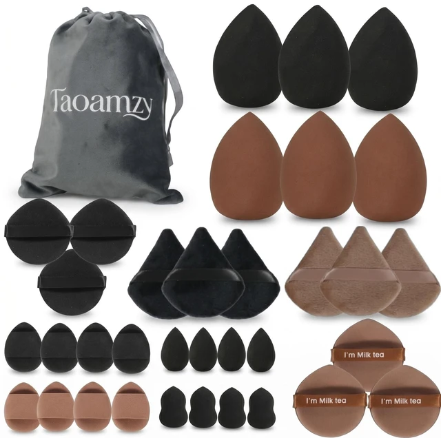 Main image of 34PCS Latex-Free Makeup Sponge Set, Wet Dry Triangle Flocked Blender Puffs with Velvet Pouch for Foundation Concealer Contour, Skin Friendly