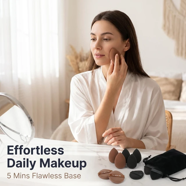 Alt view image 3 of 7 - 34PCS Latex-Free Makeup Sponge Set, Wet Dry Triangle Flocked Blender Puffs with Velvet Pouch for Foundation Concealer Contour, Skin Friendly