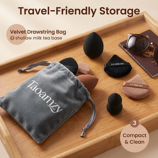 Alt view image 4 of 7 - 34PCS Latex-Free Makeup Sponge Set, Wet Dry Triangle Flocked Blender Puffs with Velvet Pouch for Foundation Concealer Contour, Skin Friendly