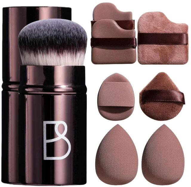 Main image of Telescopic Kabuki Brush & 7 Sponge Set | Foundation Brush, Multi-Functional, Lightweight, Professional, Portable