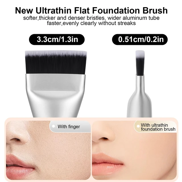 Alt view image 2 of 7 - Flat Foundation Brush and Powder Puff Set, Korean Makeup Brush Teardrop Sponge for Liquid Foundation,Premium Face Makeup Brush Sponge for Blending Cream Setting Powder